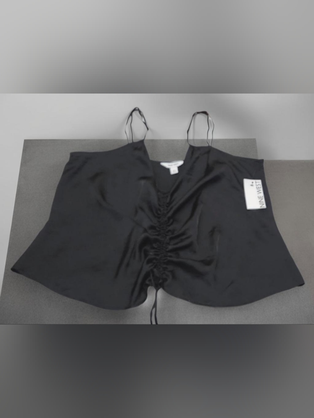 Nine West Camisole Top Womens XXL Black Ruched Front Very Light Thin Straps